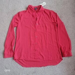 NWT Forever 21 Chiffon Blouse‎ Sz S Button Down Shirt Coral Red Preppy Office